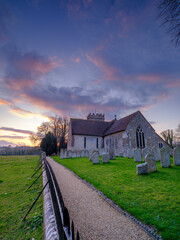 Sunset over St Peter's Church, Soberton, Hampshire, UK