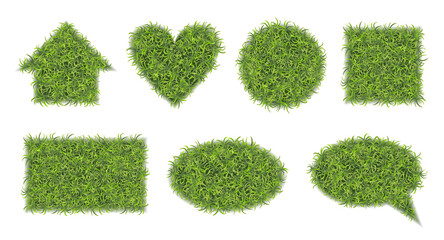 Vector set of banners. Grass. Top view. Green meadow, eco garden, foliage, park. View from above. Ground cover plants background texture.