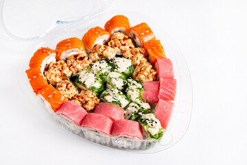 sushi set in the heart's shape box