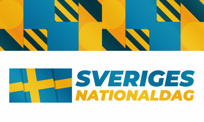 Sveriges Nationaldag. Translation- National Day of Sweden. June 6.  Elements National Concept. Greeting, Card Poster, Web Banner Design 