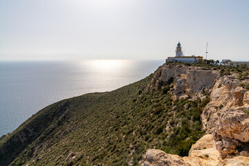 Fototapeta na wymiar the Mesa de Roldan lighthouse in Cabo de Gata National Park in southern Spain