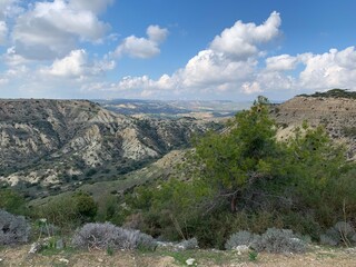 Spectacular mountains view, hills and valleys, natural landscape background 