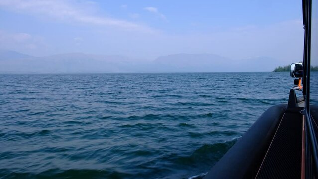 Travelling on an airboat by Putorana plateau lakes