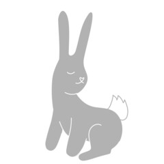 One gray bunny with his eyes closed. Cute animals. Vector illustration isolated on a white background for postcards and prints