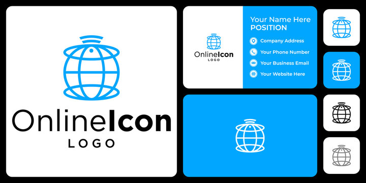 Online icon logo design with business card template.