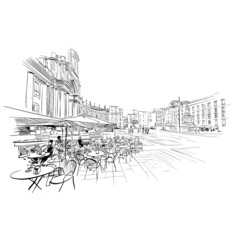 Naples. Italy. European city. Hand drawn street cafe sketch. Vector illustration.