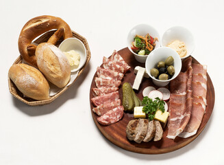 Brotzeit cold cuts meat sharing platter on white background