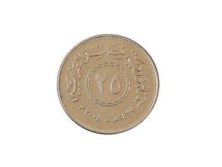 Obverse of Egypt coin 25 piastres 2008 isolated with white background