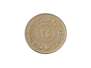 Reverse of Egypt coin 25 piastres 2008 isolated with white background