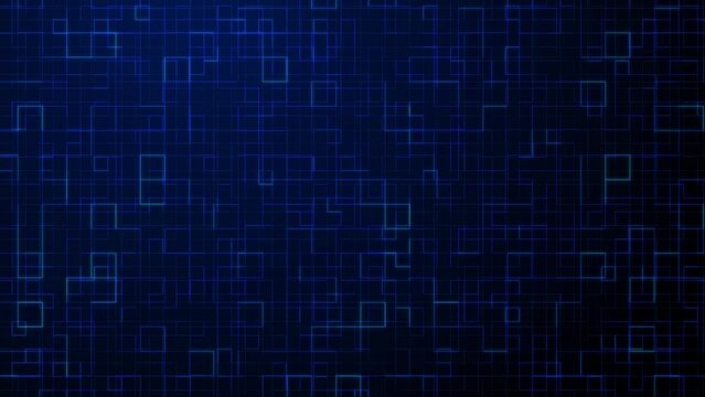 Dark blue tech squares animated motion background. Video graphic design