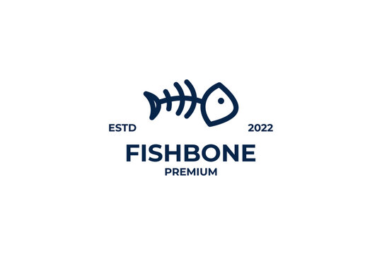 Fish and its skeleton logo design. Icon of seafood restaurant. Animals in a natural environment. Illustration of graphic flat style