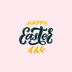 Happy Easter handwritten text. Modern brush calligraphy for banner, poster, postcard, print, greeting card, invitation template. Hand lettering typography. Cute vector illustration for spring holiday