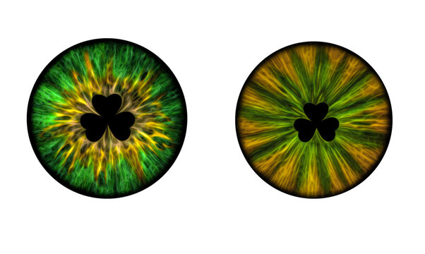 St. Patrick's Day iris. Digital printable human eye image, shamrock pupil. Cabochons. 