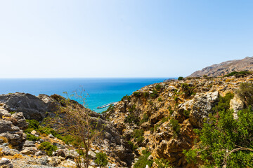Fototapeta na wymiar The beach with sea in Southern Crete, Greece