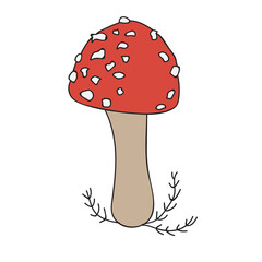Vector cartoon fly agaric mushroom icon isolated on white background. Simple hand drawn icon