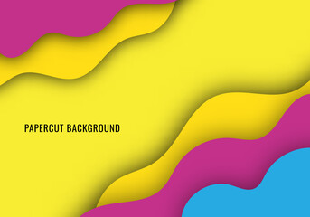 Abstract colorful papercut pattern on yellow background.