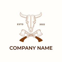 Buffalo skull and axe logo