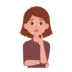 Obraz premium Young pensive woman. Vector isolated on a white background