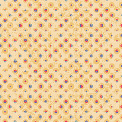 Creative bright retro seamless geometric vector pattern with polka dots on mottled background. Playful stylish texture for wallpaper, wrapping paper and fashion fabrics.