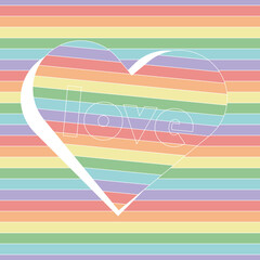 Seamless vector pattern with a geometric striped heart on striped background in rainbow colour pallet. Great for fashion, Valentine, wedding and birthday cards, posters and wrapping paper.