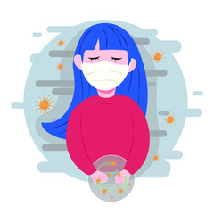 Girl with dirty hand, Virus and Bacteria on girl hands .