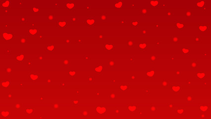 Red heart shapes and dots on a red gradient background.