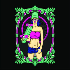 skateboard girl illustration