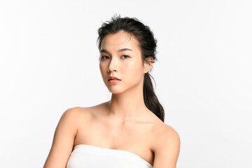 Beautiful young asian woman with clean fresh skin on white background, Face care, Facial treatment, Cosmetology, beauty and spa, Asian women portrait.