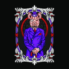 pig head man in suit
