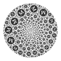 Mu coronavirus items are united into globe group. Mu coronavirus icon spheric collage. Abstract spheric bubble collage created from Mu coronavirus icons.