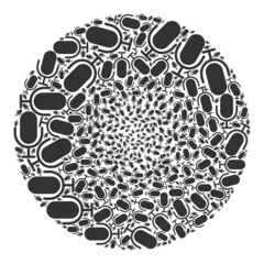 Fototapeta premium Microphone symbols are scattered into circle collection. Microphone icon bubble collage. Abstract spheric bubble collage designed from microphone symbols.