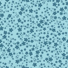 Seamless vintage pattern. Small blue flowers and leaves. Light blue background. vector texture. fashionable print for textiles, wallpaper and packaging.