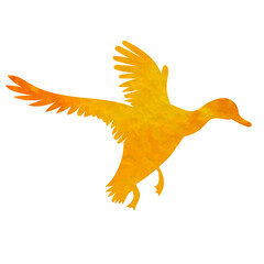 duck flying watercolor silhouette, isolated vector