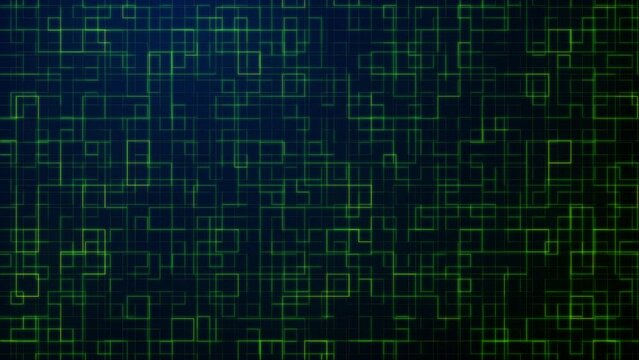 Dark green tech squares animated motion background. Video graphic design