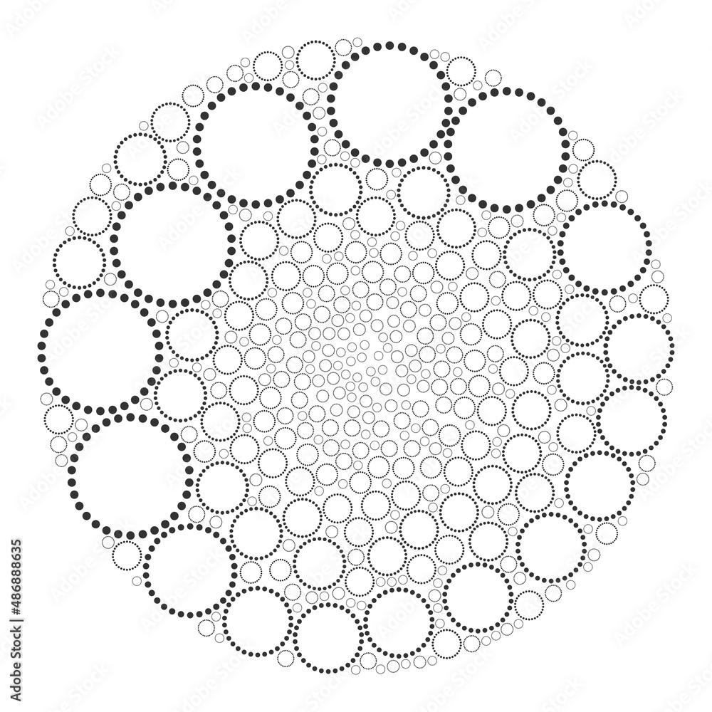 Poster dotted circle items are united into globe group. dotted circle icon bubble mosaic. abstraction spher
