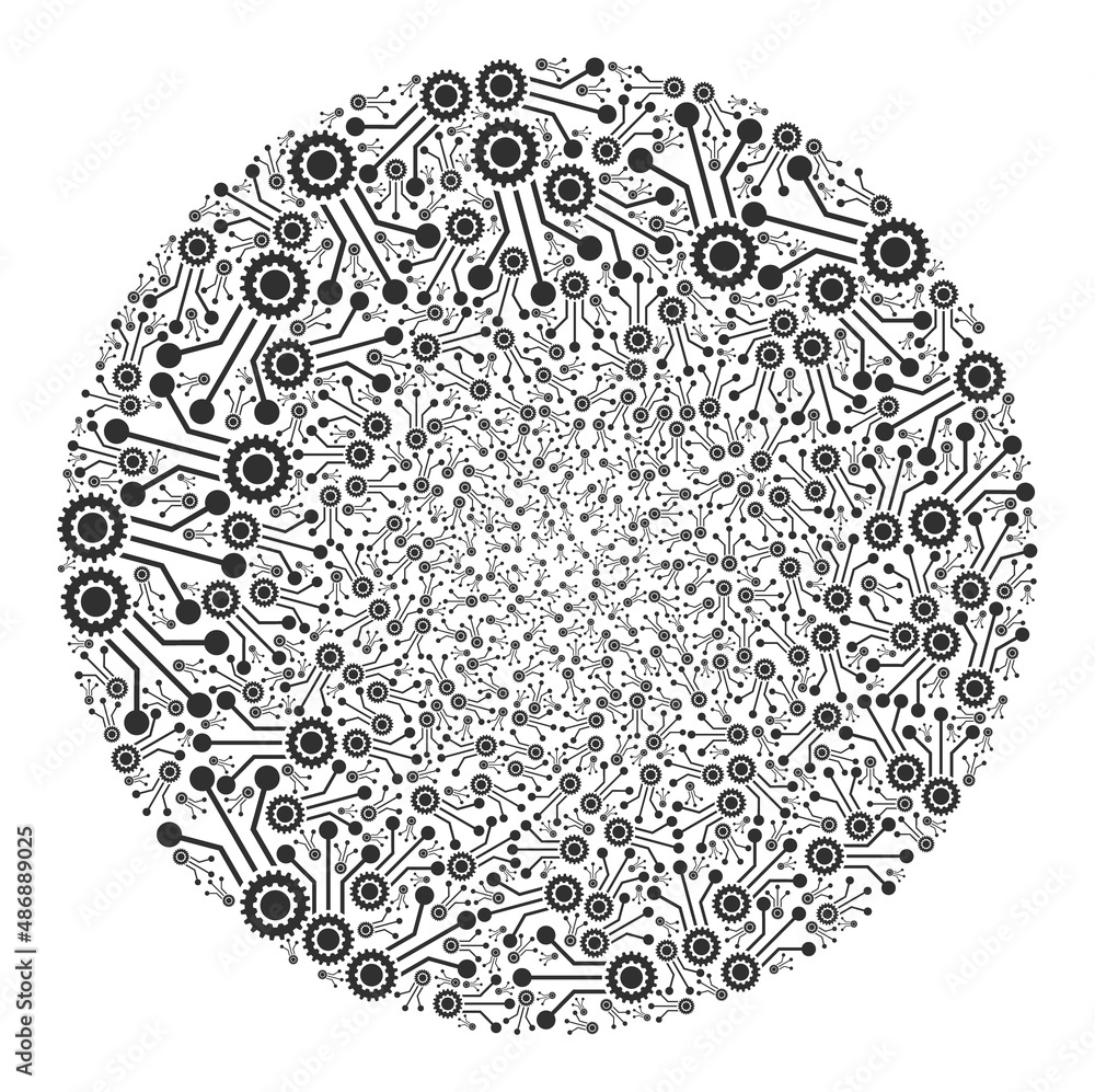 Poster micro mechanics symbols are grouped into bubble group. micro mechanics icon round collage. abstract 