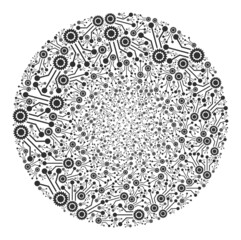 Micro mechanics symbols are grouped into bubble group. Micro mechanics icon round collage. Abstract round globula collage combined from micro mechanics symbols.