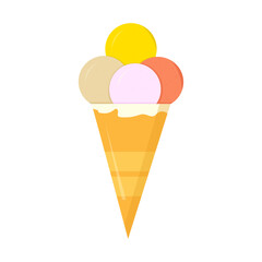 Ice cream cone with 3 scoops isolated on white background