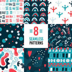 Obraz premium Abstract trendy red blue patterns set