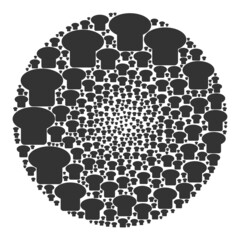 Mushroom symbols are arranged into globe group. Mushroom icon bubble collage. Abstract sphere bubble collage created with mushroom symbols.