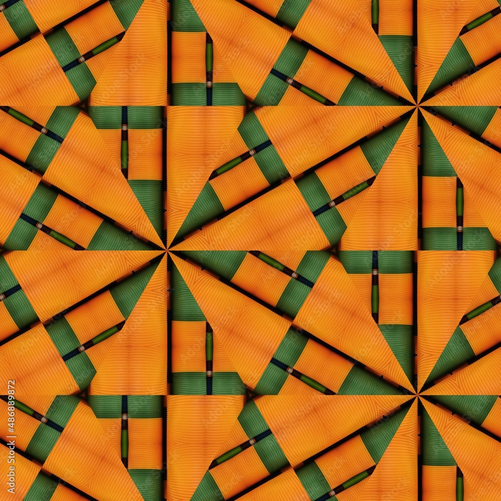 Poster yellow gold and green coloured pattern and hexagonal kaleidoscopic design