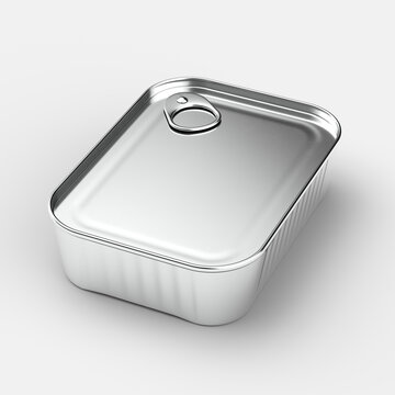 3d mod&eacute;lisation 3d de boite de conserve de sardine isol&eacute; sur un fond blanc mock up