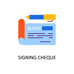 Signing Cheque Vector Flat Icon Design illustration. Banking and Payment Symbol on White background EPS 10 File