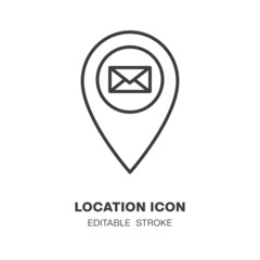 Location icon with envelope, Navigation line icon. Editable stroke, Vector illustration