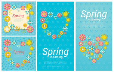 Set of Spring background banner poster with beautiful colorful flower. Vector illustration.