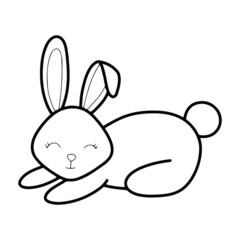 Vector line cute baby bunny isolated illustration.