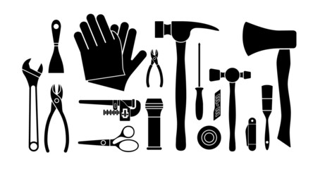Set of tools vector illustration. Infrastructure and Construction hand tool equipment objects.