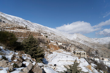 Majdal Shams and Mount Hermon in a snowy winter