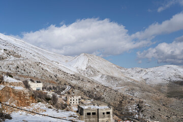 Majdal Shams and Mount Hermon in a snowy winter