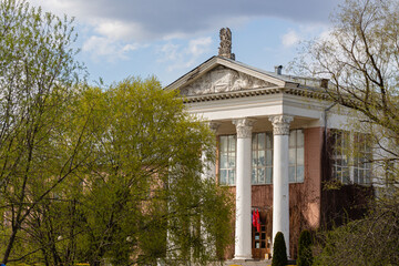 MOSCOW, RUSSIA - May 07, 2021: View to the main building of Moscow Botanical Garden of Academy of Sciences